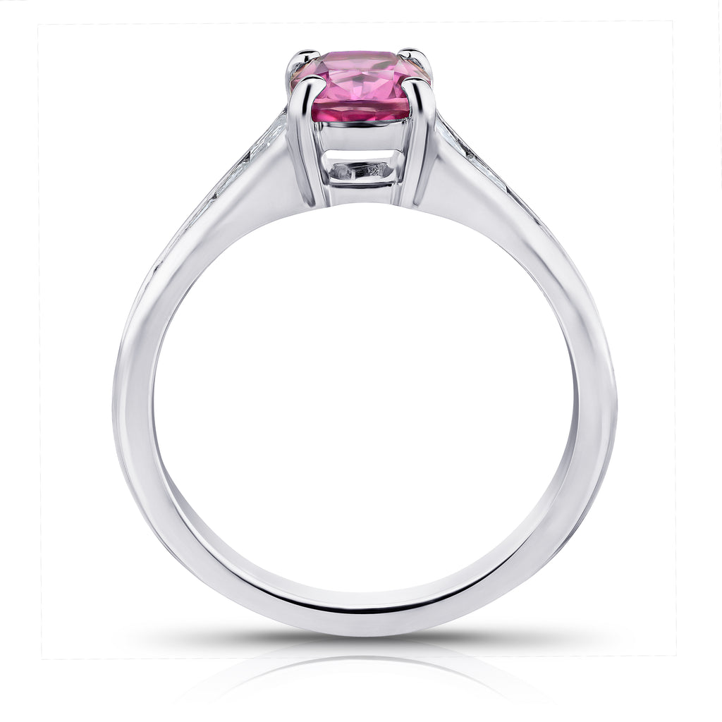 1.38 carat cushion pink sapphire and Diamond Platinum Ring