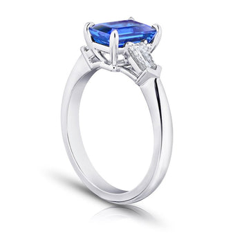 2.34 Carat Emerald Blue Sapphire and Diamond Platinum Ring