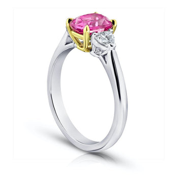 1.87 Carat Cushion Pink Sapphire and Diamond Platinum Ring