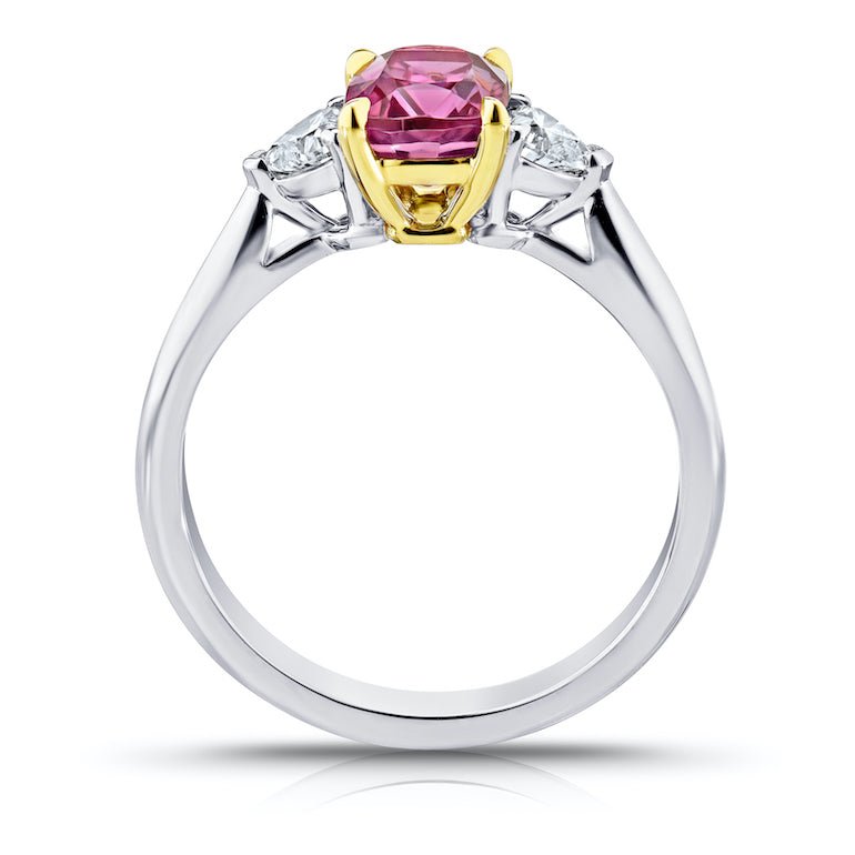 1.87 Carat Cushion Pink Sapphire and Diamond Platinum Ring