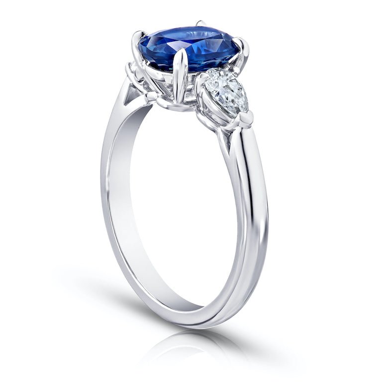 2.19 Carat Oval Blue Sapphire and Diamond Platinum Ring