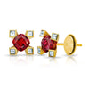1.12 Carat Cushion Red Ruby in 18k Yellow Gold Earrings