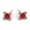 0.90 Carat Cushion Red Ruby and Diamond Earrings