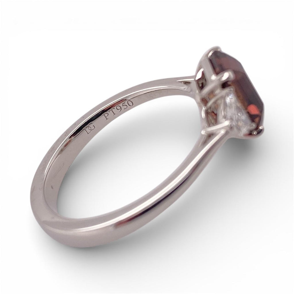 2.08 Carat Emerald Cut Reddish Brown Sapphire and Diamond Ring