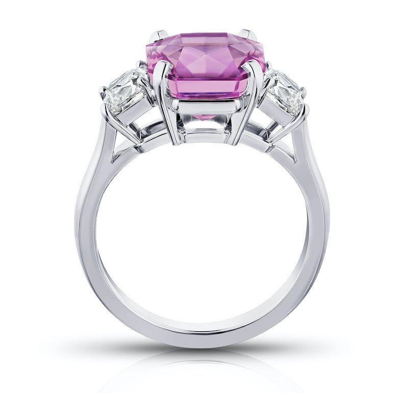 5.96 Carat Radiant Cut Pink Sapphire and Diamond Ring