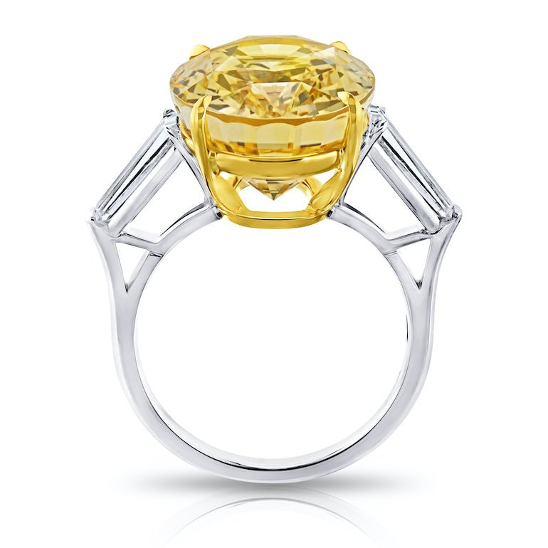 15.20 Carat Oval Yellow Sapphire and Diamond Platinum Ring