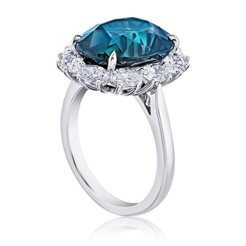 3.40 Carat Round Blue Sapphire and Diamond Ring