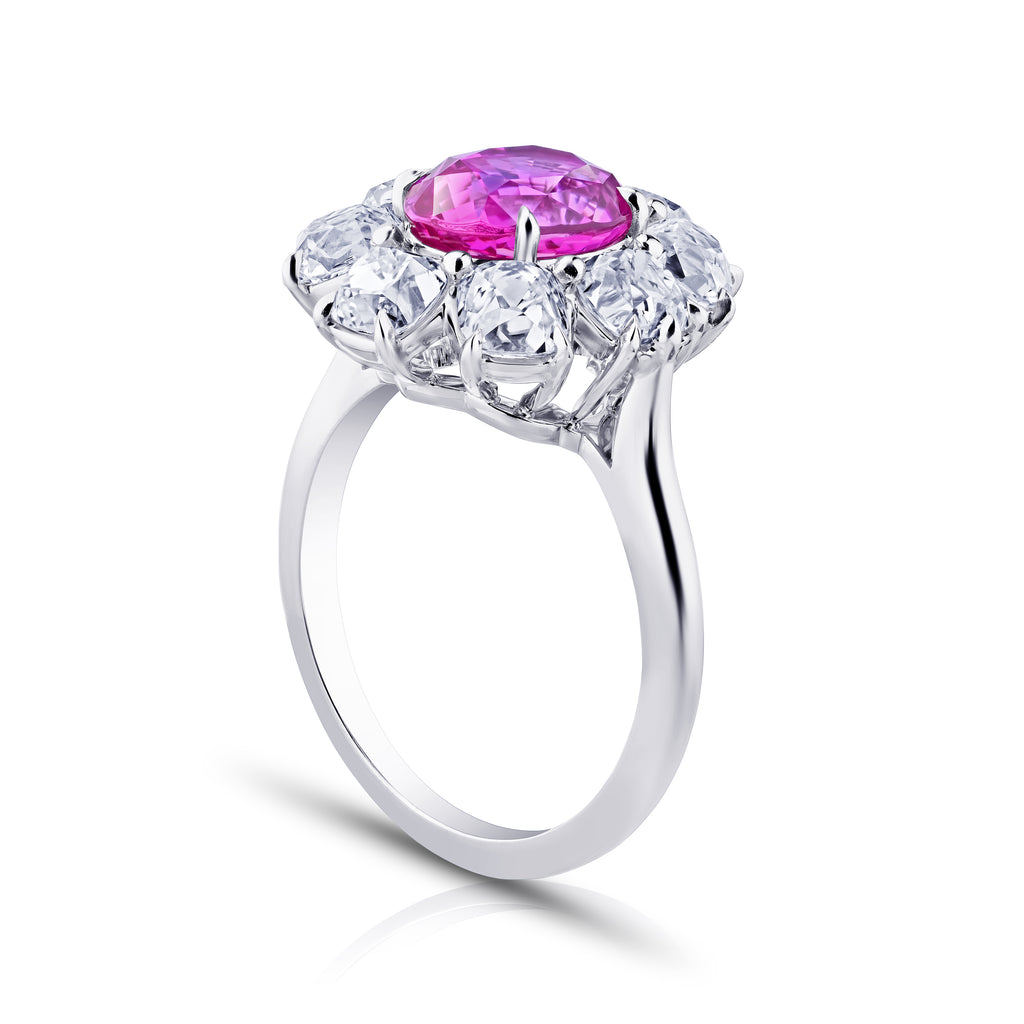 3.17 Carat Oval Pink Sapphire and Diamond Platinum Ring