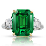 7.02 carat Emerald Cut Green Tsavorite and Diamond Ring - David Gross Group