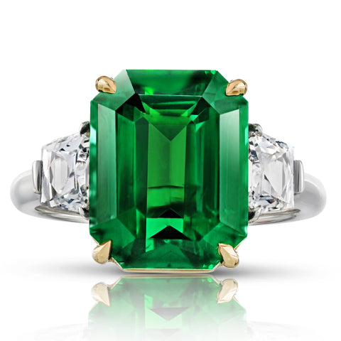 3.89 carat Cabochon Green Emerald and Diamond Platinum Pendant