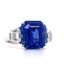 12.61 Carat Square Emerald Cut Blue Sapphire and Diamond Platinum Ring