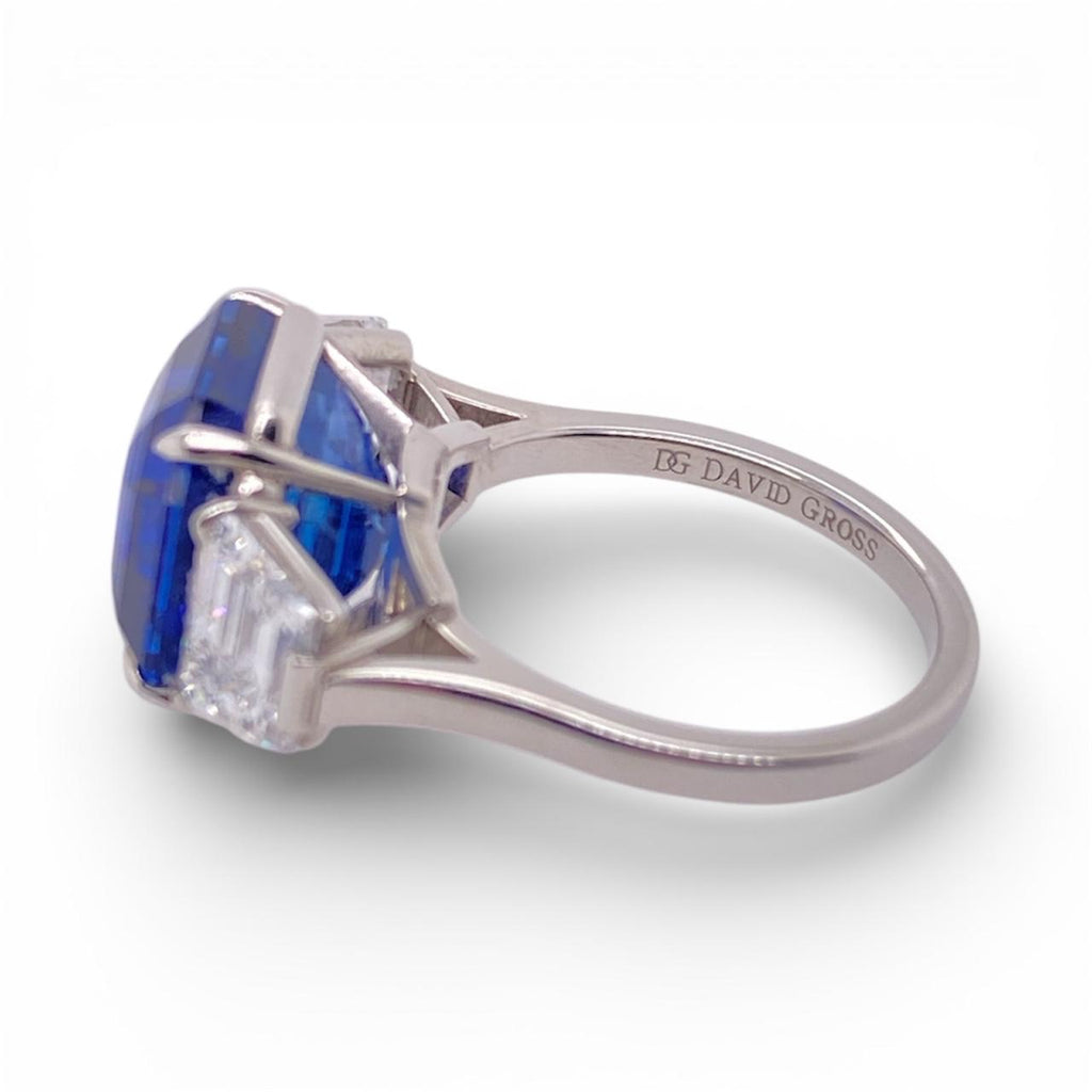 11.08 Carat Square Emerald Blue Sapphire and Diamond Platinum Ring