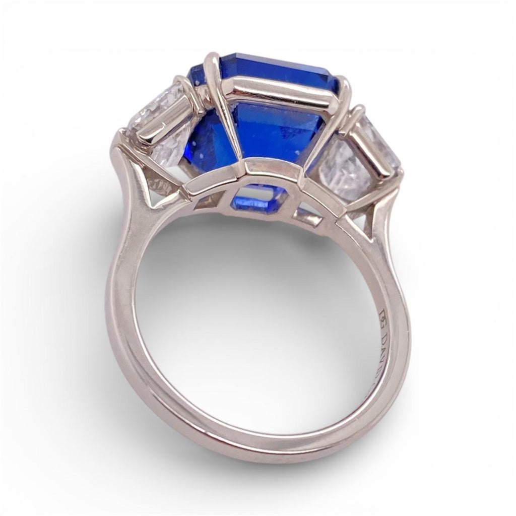 11.08 Carat Square Emerald Blue Sapphire and Diamond Platinum Ring