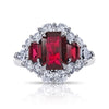 3.83 Carat Emerald Cut Red Ruby and Diamond Platinum Ring