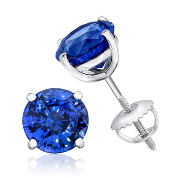 9.32 Carat Round Blue Sapphire and Platinum Earrings