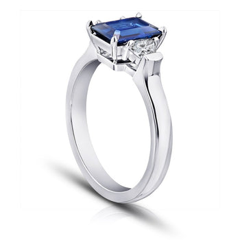 1.52 Carat Emerald Blue Sapphire and Diamond Platinum Ring