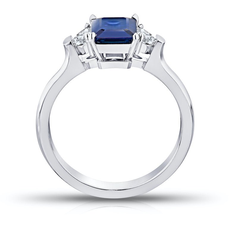 1.52 Carat Emerald Blue Sapphire and Diamond Platinum Ring