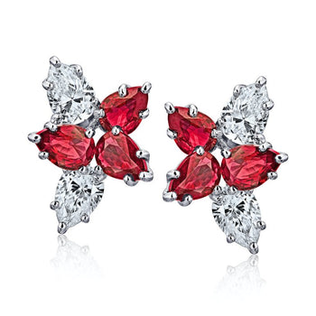 2.59 Carat Pear Red Ruby and Diamond Platinum Earrings