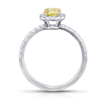 0.83 Carat Cushion Yellow Fancy Diamond and Diamond Platinum Ring