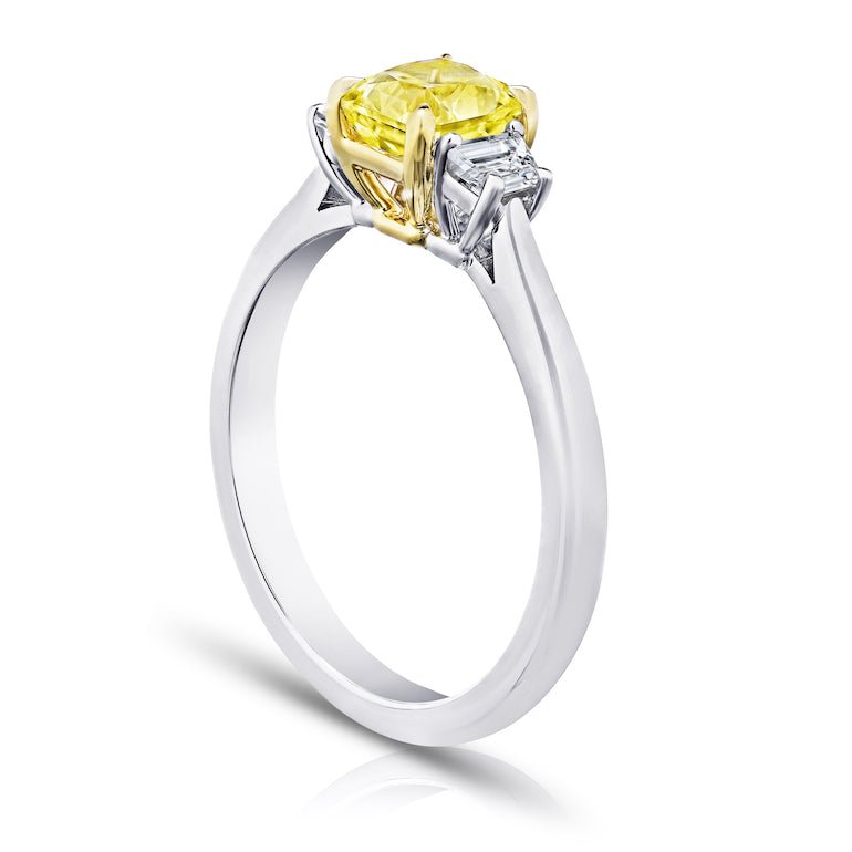 1.10 Carat Radiant Yellow Fancy Diamond and Diamond Platinum Ring