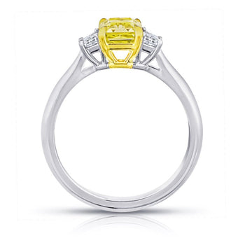 1.10 Carat Radiant Yellow Fancy Diamond and Diamond Platinum Ring