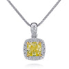 1.02 Cushion Yellow Fancy Diamond and Diamond Platinum Pendant