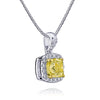 1.02 Cushion Yellow Fancy Diamond and Diamond Platinum Pendant