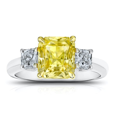 0.83 Carat Cushion Yellow Fancy Diamond and Diamond Platinum Ring