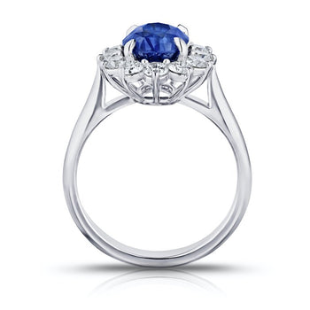 3.35 Carat Oval Blues Sapphire and Diamond Platinum Ring