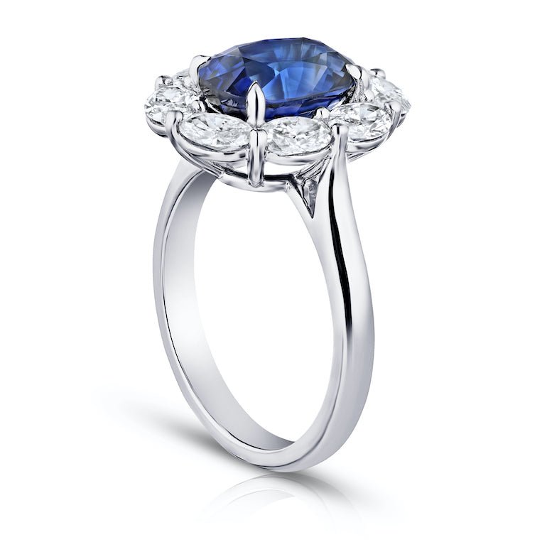 4.05 Carat Oval Blue Sapphire and Diamond Platinum Ring