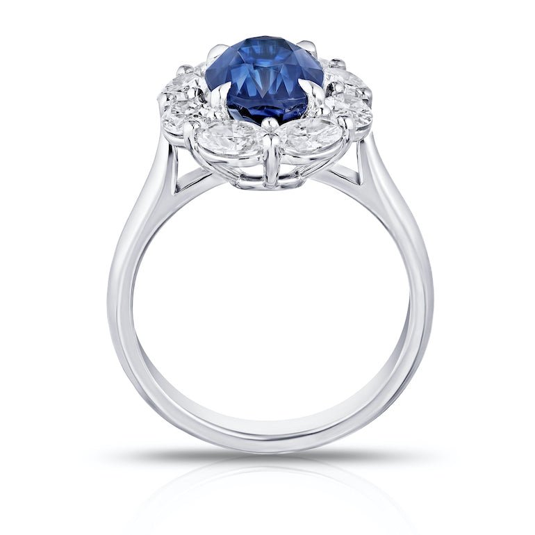 4.05 Carat Oval Blue Sapphire and Diamond Platinum Ring