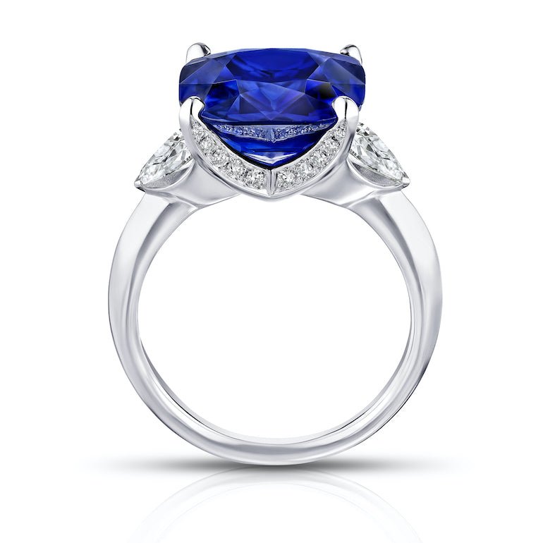 7.58 Carat Cushion Blue Sapphire and Diamond Platinum Ring