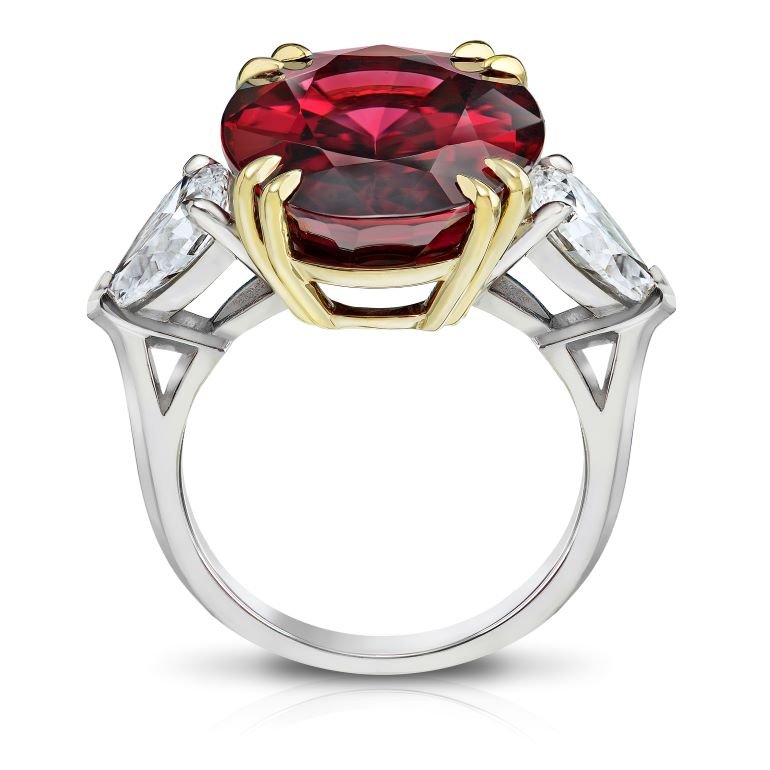 15.90 Carat Oval Purplish Red Sapphire and Diamond Platinum Ring