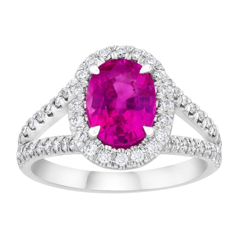 3.54 Carat Oval Red Ruby and Diamond Platinum Ring