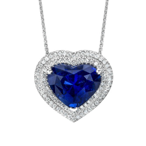 1.68 Carat Blue Heart Shape Sapphire and Diamond Pendant