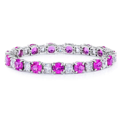 12.46 Carat Round Pink Sapphire and Diamond Platinum Bracelet