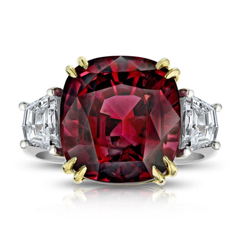 5.88 Carat Cushion Pinkish Red Sapphire and Diamond ring