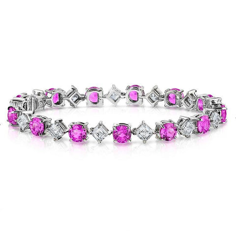 12.71 Pink Sapphire and Diamond Platinum Bracelet