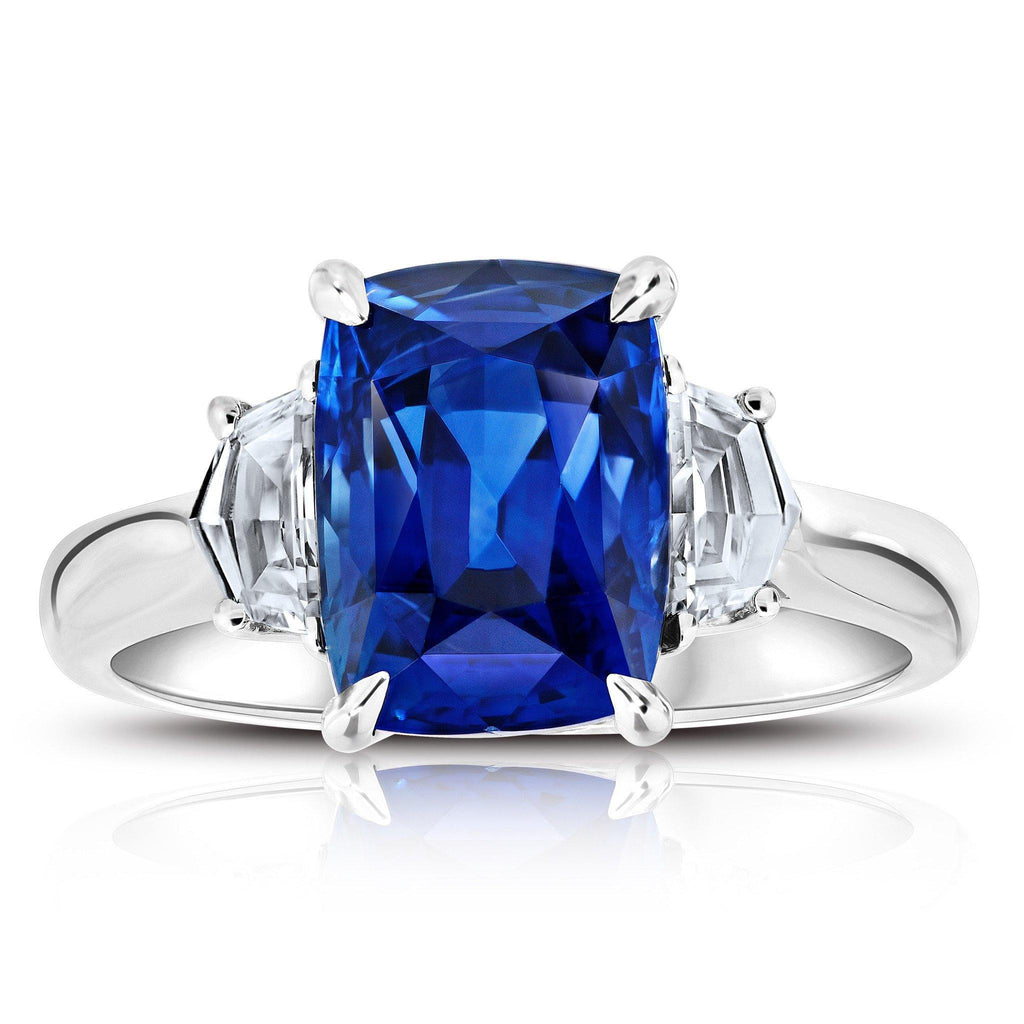 5.62 Carat Cushion Blue Sapphire Ring - David Gross Group