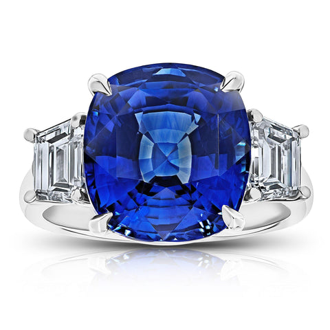 4.13 Carat Cushion Blue Sapphire and Diamond Ring