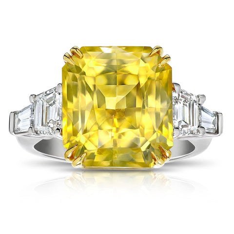 3.01 Carat Radiant Yellow Sapphire and Diamond Ring