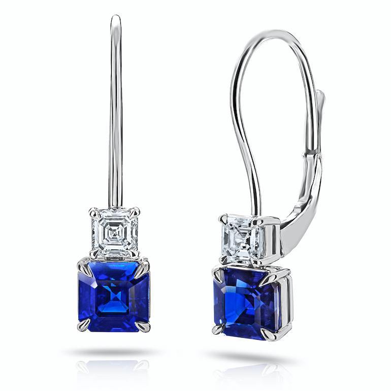 1.46 Carat Ascher Cut Sapphire and Diamond Earrings - David Gross Group