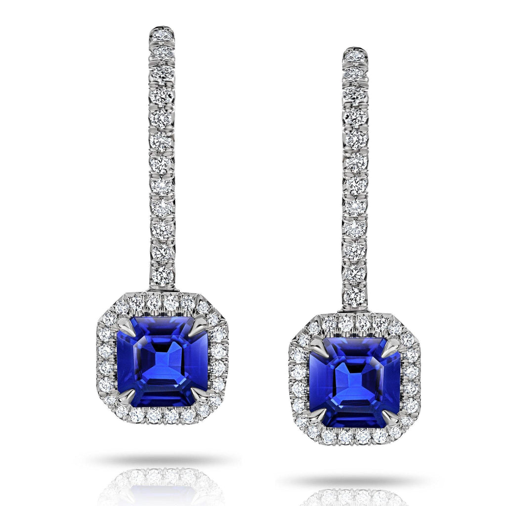 Blue Sapphire and Diamond Halo Earrings - David Gross Group