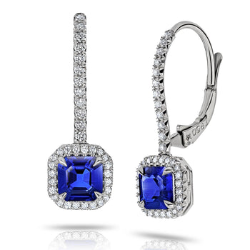Blue Sapphire and Diamond Halo Earrings - David Gross Group