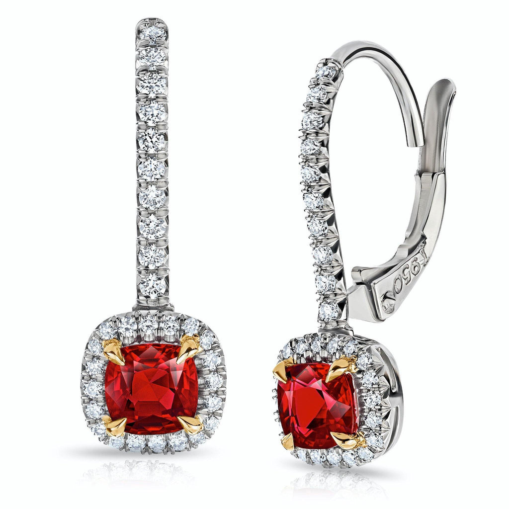 1.04 Carat Ruby and Diamond Halo Drop Earrings - David Gross Group