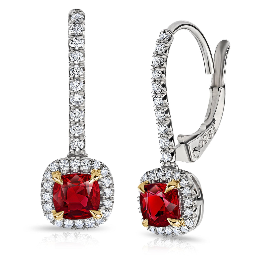 1.09 Carat Ruby and Diamond Halo Drop Earrings - David Gross Group