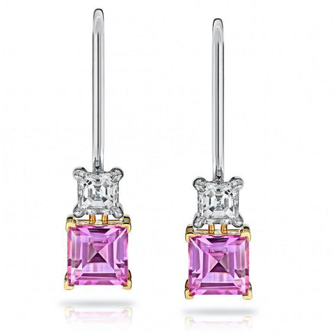 1.08 Carat Cushion Red Ruby and Diamond Earrings