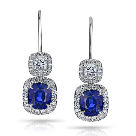 7.11 Carat Blue Sapphire Pear Shape and Diamond Earrings