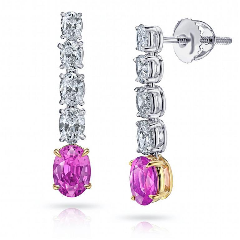 1.73 Carat Oval Pink Sapphire and Diamond Earrings - David Gross Group