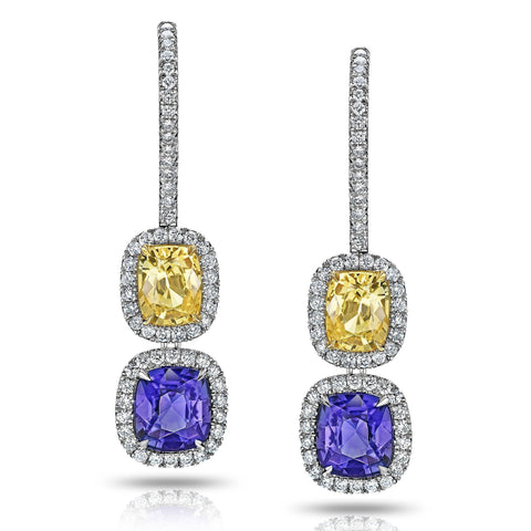 8.54 carat Oval Yellow Sapphire and Diamond Platinum and 18k Yellow Gold Earrings